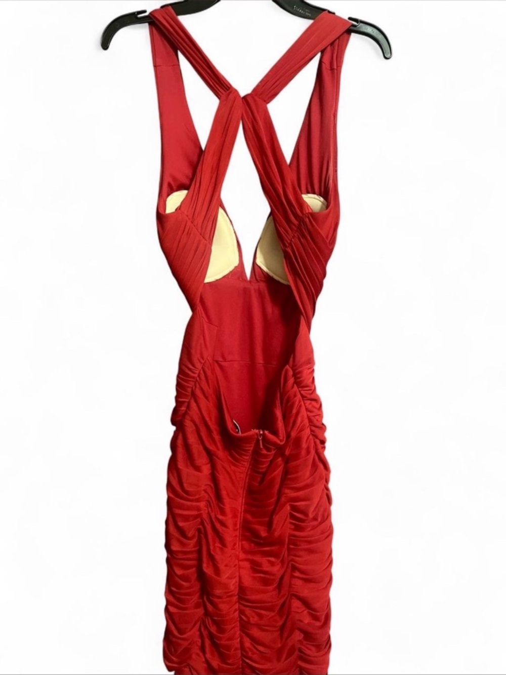 Adrianna Papell Red V-Neck Pleated Maxi Gown - Picture 3 of 10
